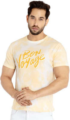 Status Quo Typography Men Round Neck Yellow T-Shirt