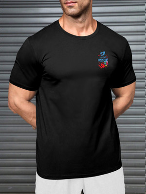 Triptee Printed Men Round Neck Black T-Shirt