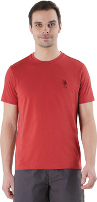U.S. POLO ASSN. Solid Men Round Neck Red T-Shirt