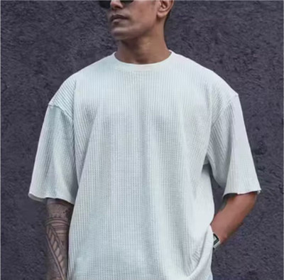 At Last Fashion Self Design Men Round Neck White T-Shirt