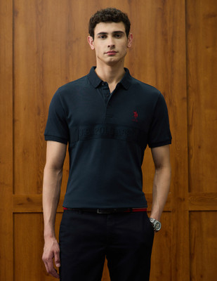 U.S. POLO ASSN. Printed Men Polo Neck Blue T-Shirt
