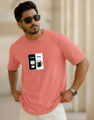 SINNER STREET Self Design Men Round Neck Pink T-Shirt