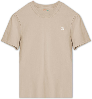 GagZag Solid Men Round Neck Beige T-Shirt