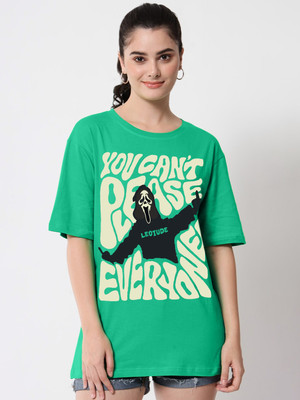Leotude Printed Women Round Neck Green T-Shirt