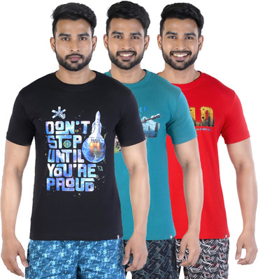 COLORS by Rupa Frontline Printed Men Round Neck Black, Green T-Shirt