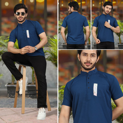 METRONAUT Solid Men Round Neck Blue T-Shirt