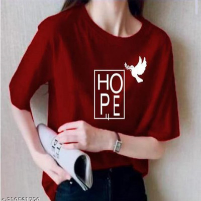 EJIS Typography Women Round Neck Maroon T-Shirt