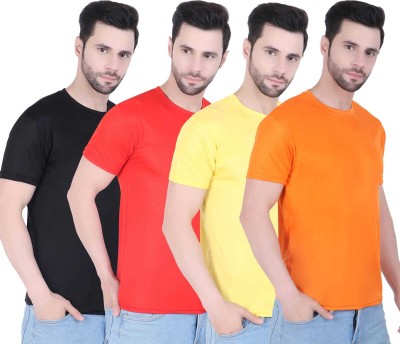 SCA Solid Men Round Neck Black, Yellow, Orange, Red T-Shirt