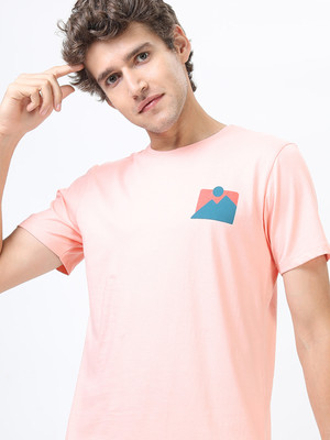 HIGHLANDER Printed Men Round Neck Pink T-Shirt