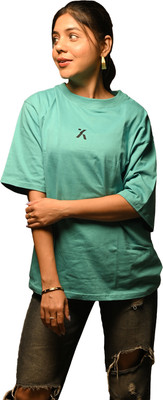 JOYKART Solid Women Round Neck Green T-Shirt