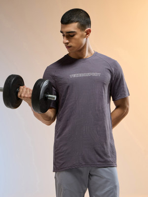 TECHNOSPORT Solid Men Round Neck Grey T-Shirt