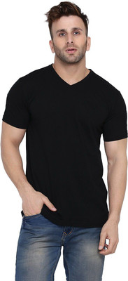 Blisstone Solid Men V Neck Black T-Shirt