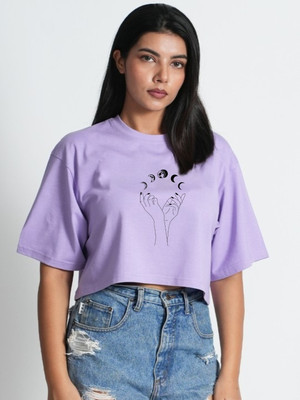 SLENOR Printed Women Round Neck Purple T-Shirt