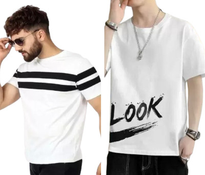 ATTITUDE START OF FASHION Printed Men Round Neck White T-Shirt
