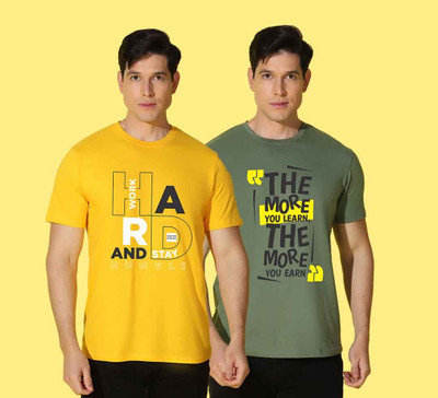 WOOSTRO Printed Men Round Neck Multicolor T-Shirt