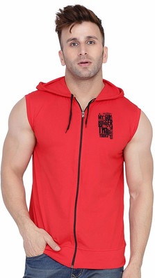 Money Leaf Graphic Print Men Hooded Neck Red T-Shirt