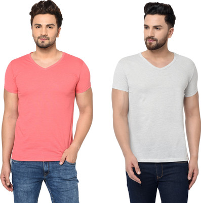 Adorbs Trend Solid Men V Neck White T-Shirt
