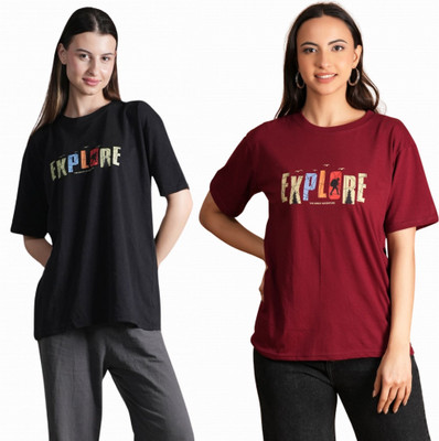 METRONAUT Self Design Women Round Neck Multicolor T-Shirt