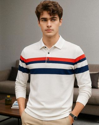Autna Printed Men Polo Neck White T-Shirt