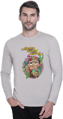 LV CARE Printed, Self Design Men Round Neck Grey T-Shirt
