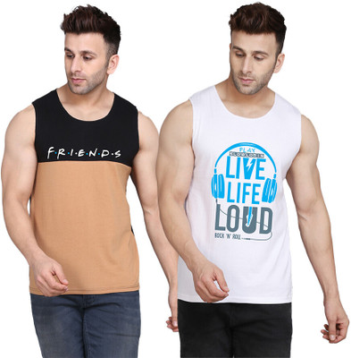 SLOWLORIS Printed, Colorblock Men Round Neck White, Black, Beige T-Shirt
