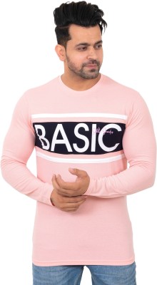 E-MAX Typography Men Round Neck Pink T-Shirt