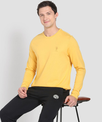 U.S. POLO ASSN. Solid Men Round Neck Yellow T-Shirt