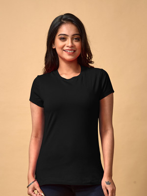 Lyra Solid Women Round Neck Black T-Shirt