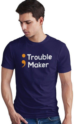 DUDEME Printed Men Round Neck Blue T-Shirt