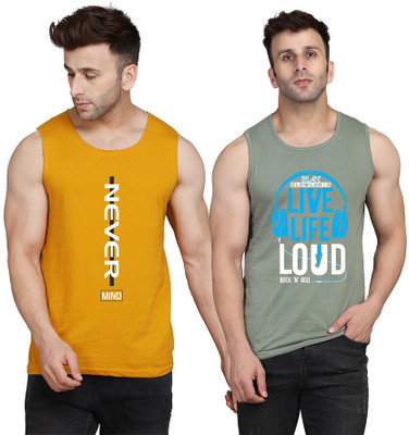SLOWLORIS Printed, Colorblock Men Round Neck Light Green, Yellow, White T-Shirt
