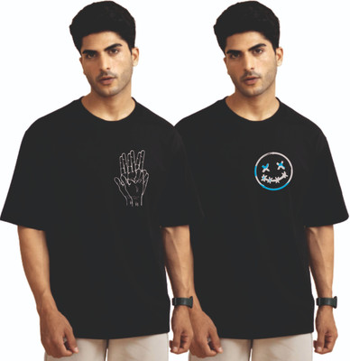 SPOWEARY Printed Men Round Neck Black T-Shirt