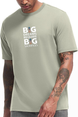 XZEEZZ Typography Men Round Neck Light Green T-Shirt