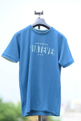 LR Fashion Printed Men Round Neck Blue T-Shirt