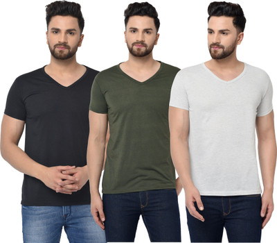 JB Jangoboy Solid Men V Neck Multicolor T-Shirt