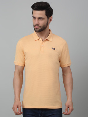 CANTABIL Solid Men Polo Neck Orange T-Shirt