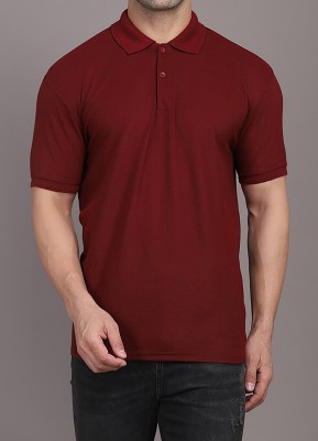 Veejay Solid Men Polo Neck Maroon T-Shirt