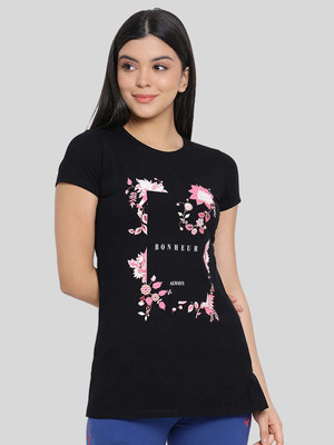 Lyra Graphic Print Women Round Neck Black T-Shirt