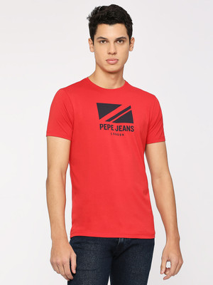 Pepe Jeans Printed Men Round Neck Red T-Shirt