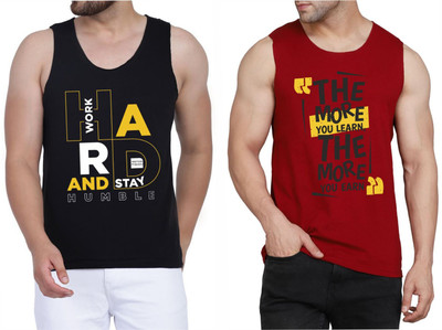 WOOSTRO Typography Men Scoop Neck Black, Maroon T-Shirt