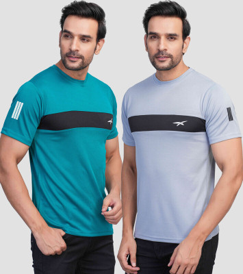 seri choice Solid Men Round Neck Grey, Blue T-Shirt