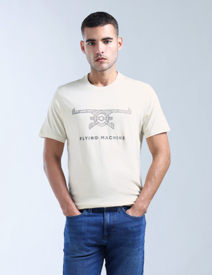 FLYING MACHINE Graphic Print Men Round Neck White T-Shirt