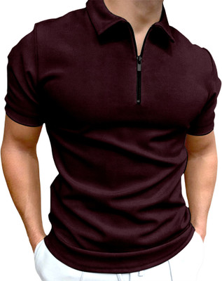 FTX Solid Men Polo Neck Maroon T-Shirt