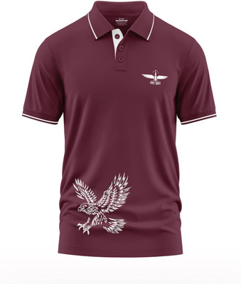 Warriorworld Graphic Print Men Polo Neck Maroon T-Shirt