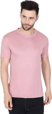 Newsingh Solid Men Round Neck Pink T-Shirt