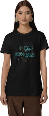 Special Trend Hub Printed Women Round Neck Black T-Shirt