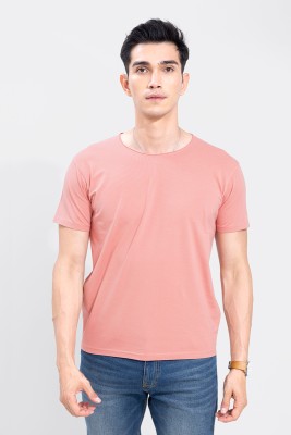 Snitch Solid Men Round Neck Pink T-Shirt