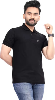 RARE COLLECION Printed Men Polo Neck Black T-Shirt
