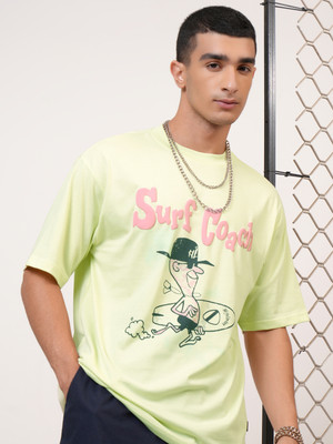 HIGHLANDER Printed, Typography Men Round Neck Light Green T-Shirt
