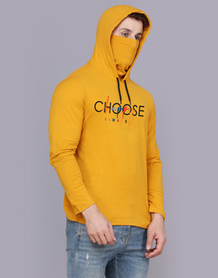 TEEFOX Typography Men Hooded Neck Yellow T-Shirt