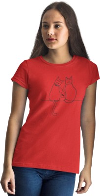 Rushaan Printed Women Round Neck Red T-Shirt